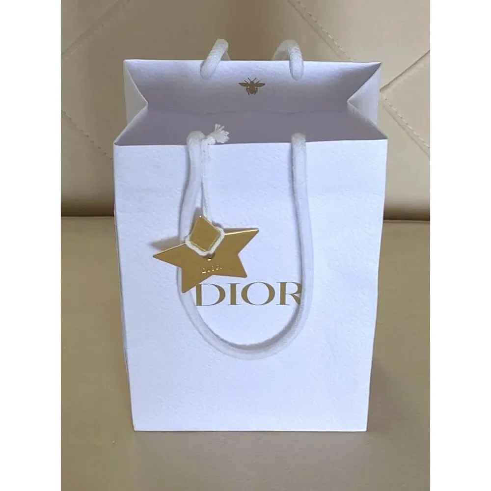 Dior Empty Shopping White Gift Bag w/ Gold Logo Star & Tissue 9